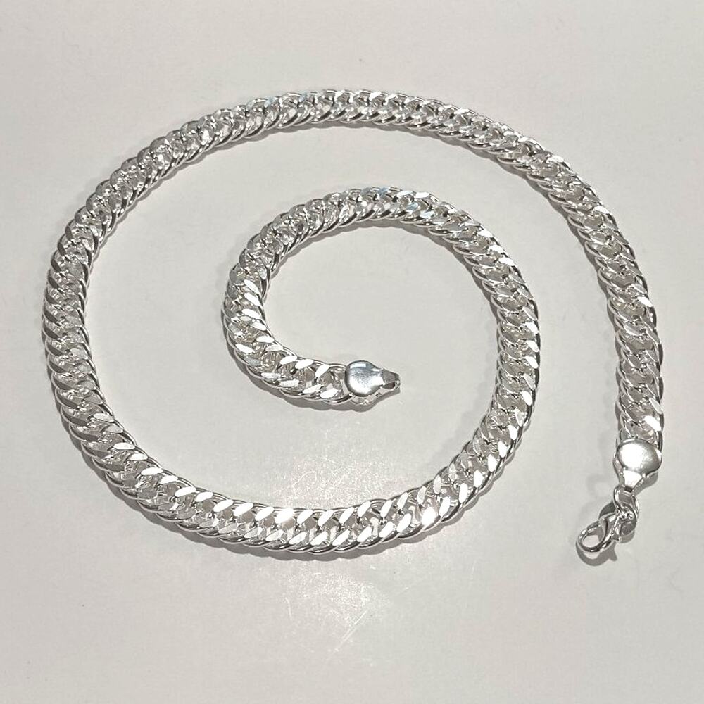 925 Silver Plated Necklace 10mm Double Chain Men's Valentines Birthday Gift